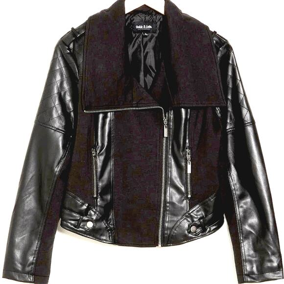 Ookie & Lala Faux Leather Mix Quilt Drape Jacket - Black - L - Picture 1 of 5